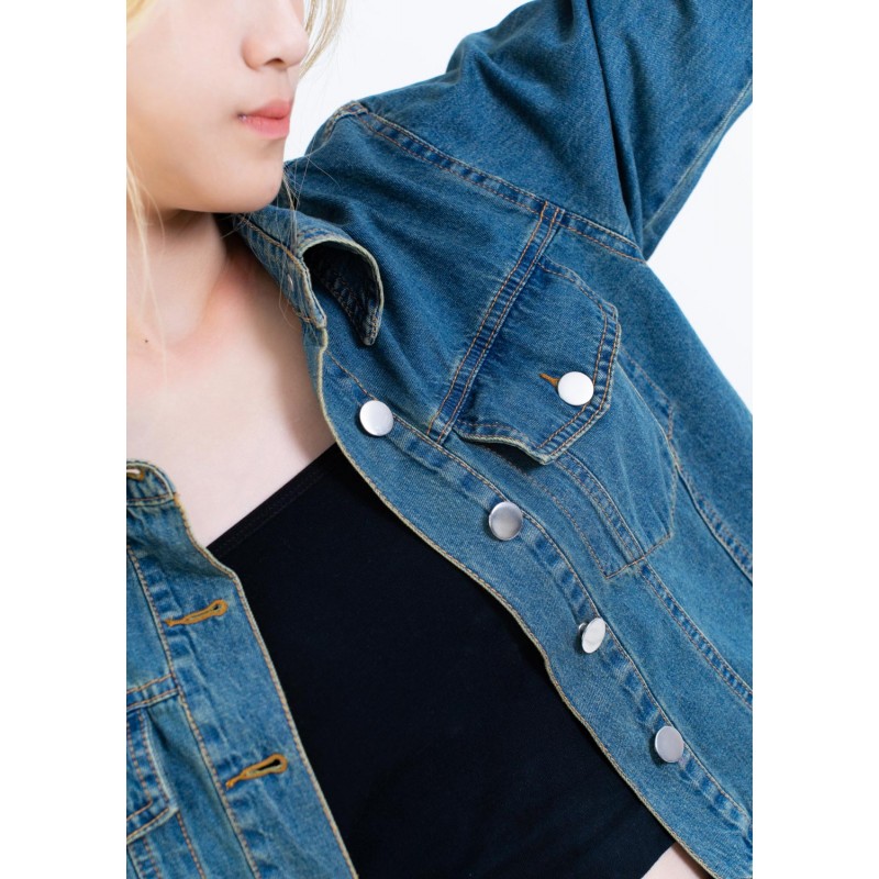 Round collar denim sales jacket